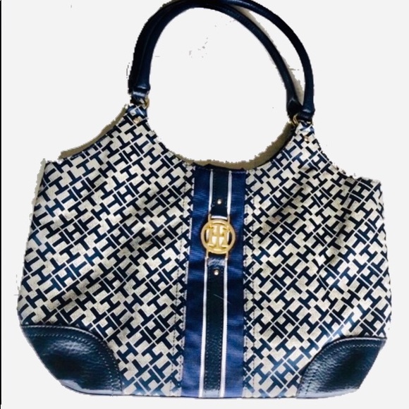 Tommy Hilfiger Handbags - Tommy Hilfiger Navy Shoulder Bag Gold Hard…
